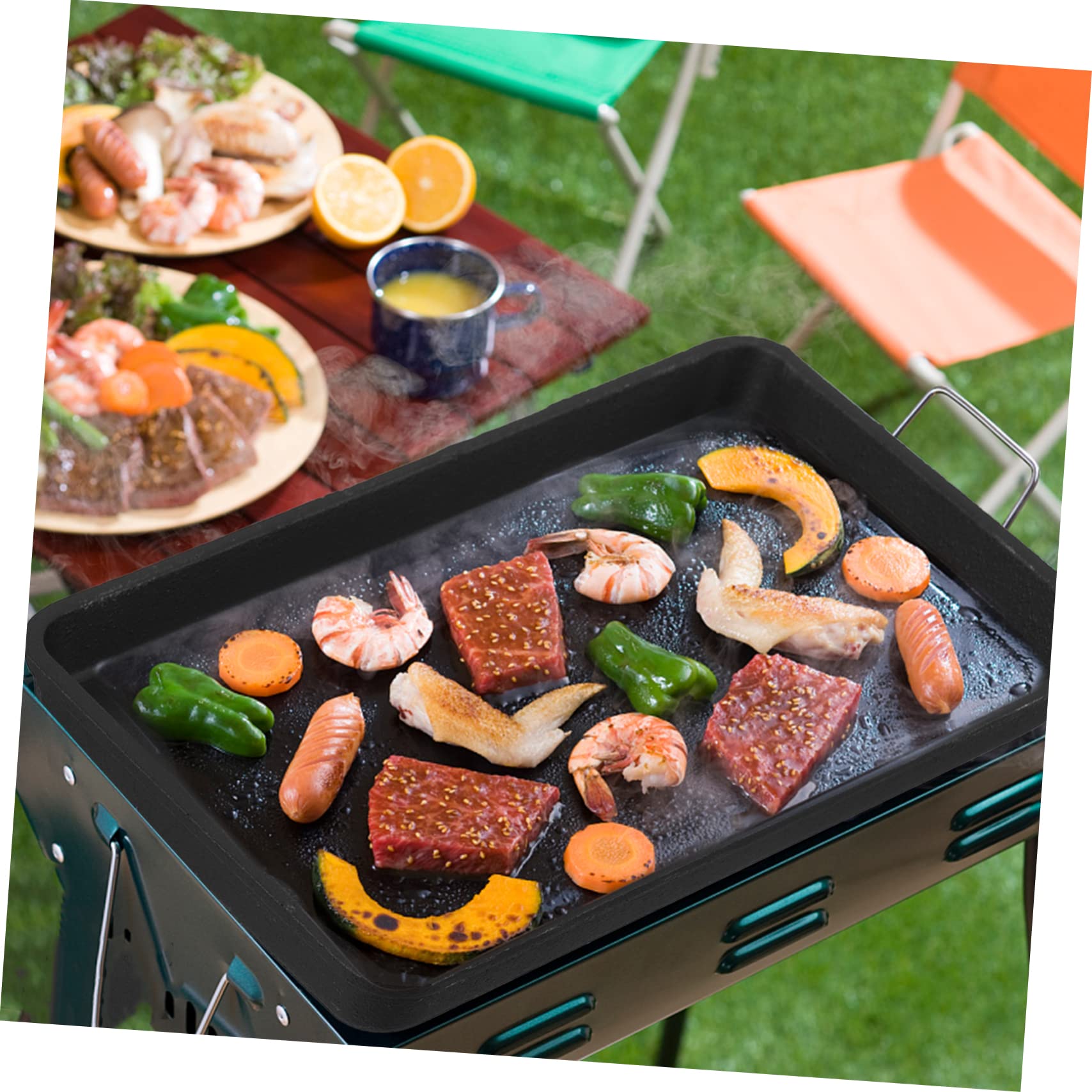 鋳鉄製バーベキューグリルプレート Amazon | OKUMEYR 鋳鉄製バーベキュープレート バーベキュー用鉄板